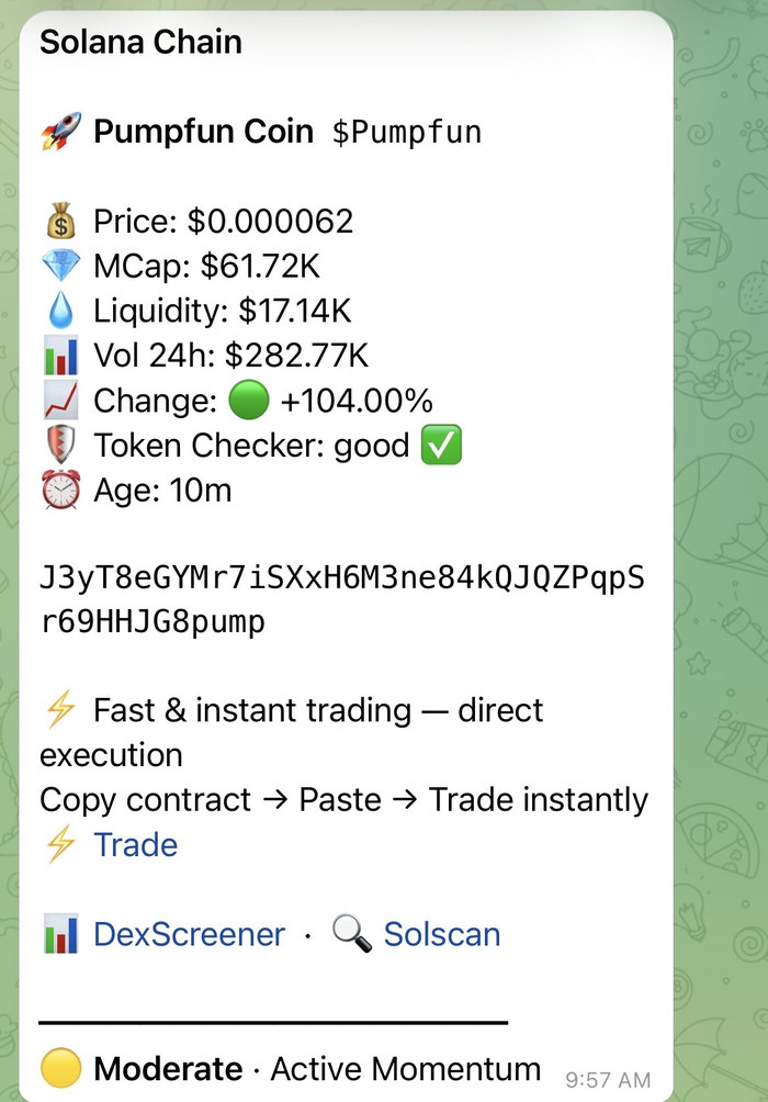 Moderate level alert on Solana Chain, reason Active Momentum